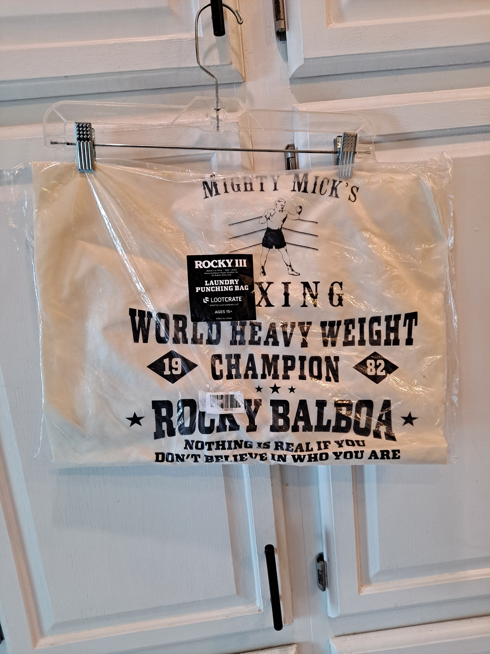 Loot Crate Rocky III Laundry Punching Bag - Cream and Black Lettering NWT